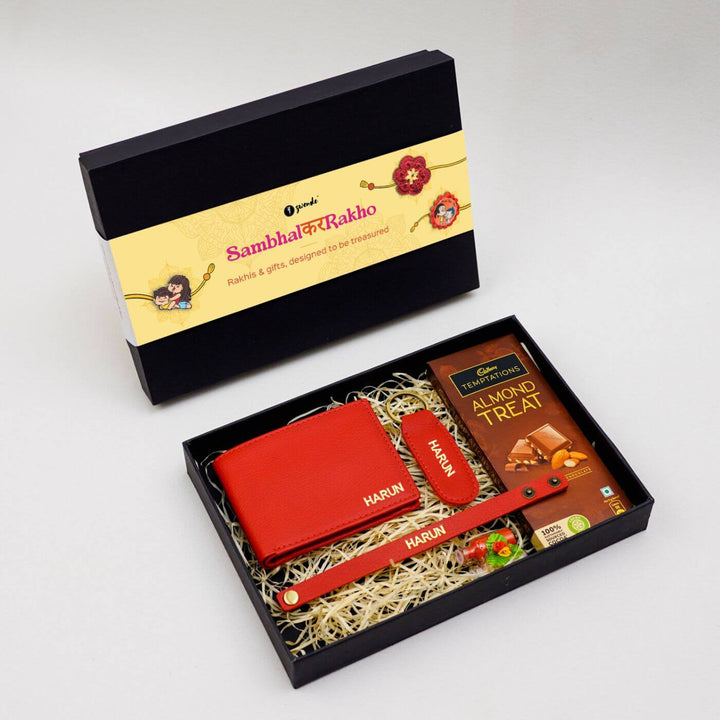 Personalised Rakhi Hamper with Genuine Leather Accessories