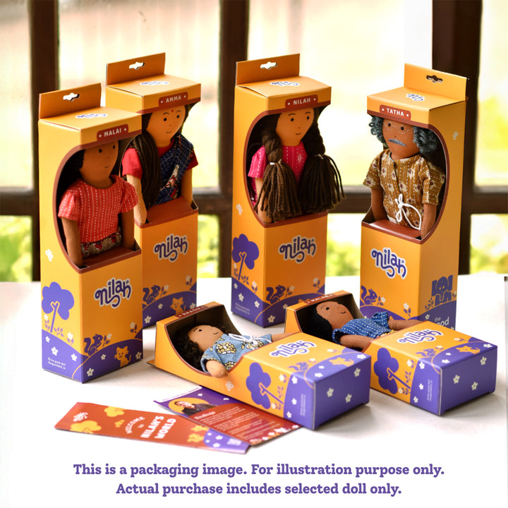 Nilah's (Younger Sister) Malar In Blue & Yellow Dress | Soft Hand-Stitched Sustainable Indian Play Doll