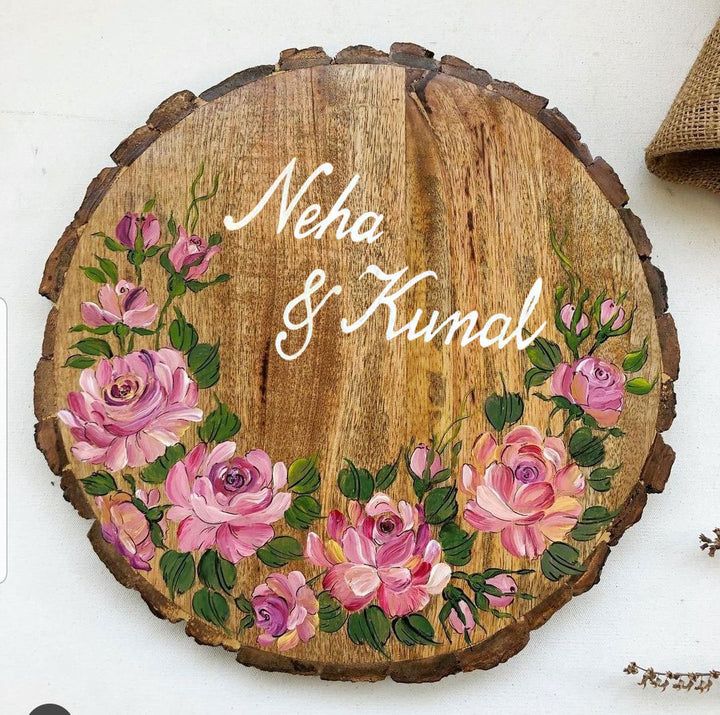 Handpainted Nature Theme Wood Bark Nameplate