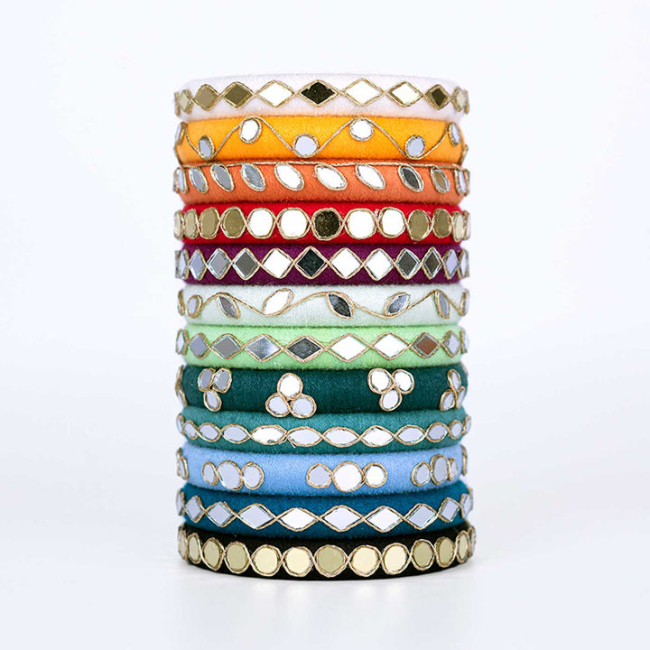 Multicolor Handcrafted Roshani Mirror Work Bangles | Set of 12