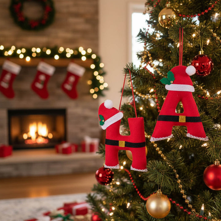 Handmade Felt Monogram Christmas Ornaments With Santa Hat