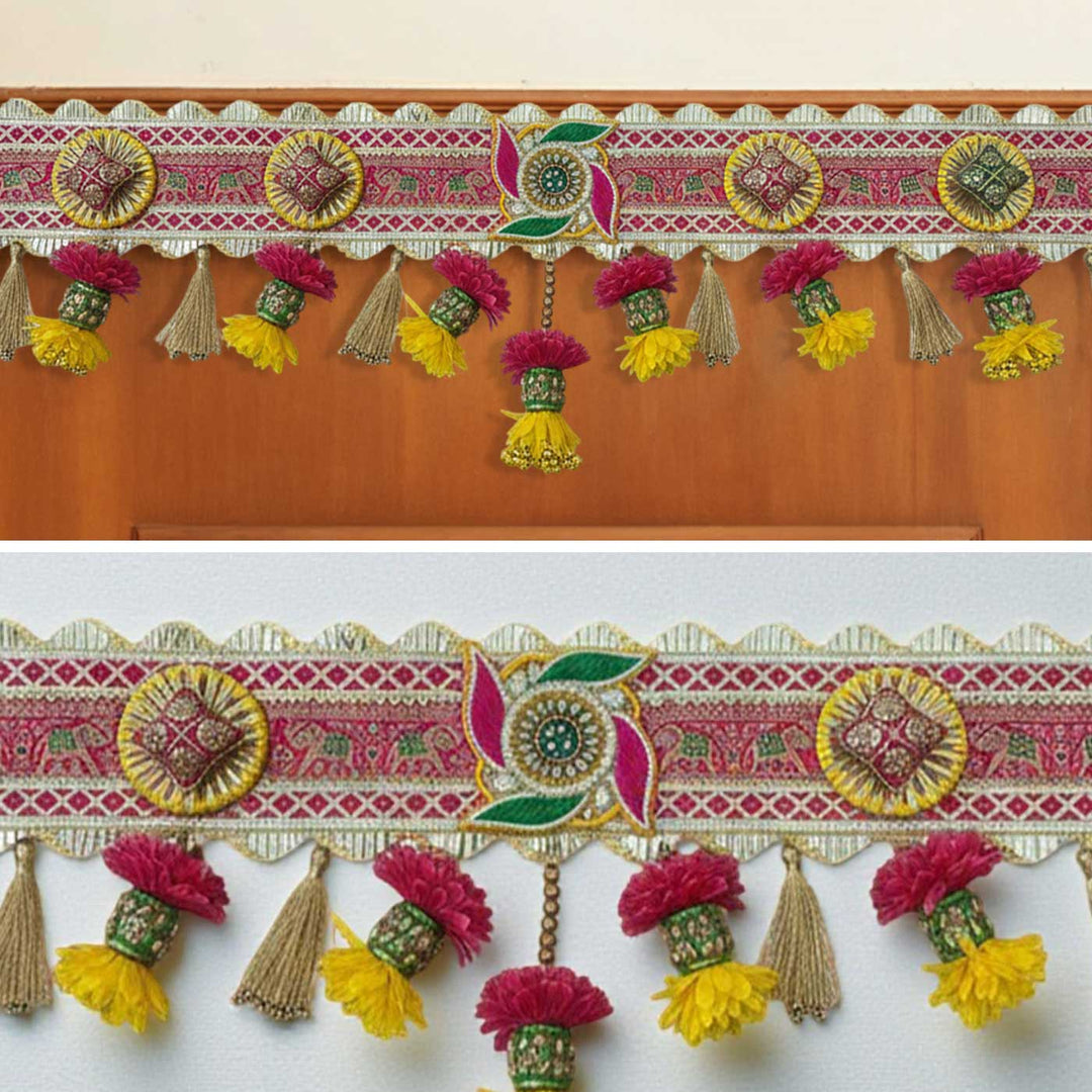 Handmade Embroidered Swastik Design Jute Toran