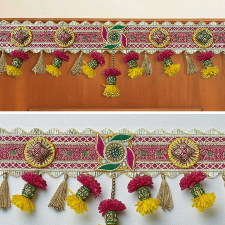 Handmade Embroidered Swastik Design Jute Toran