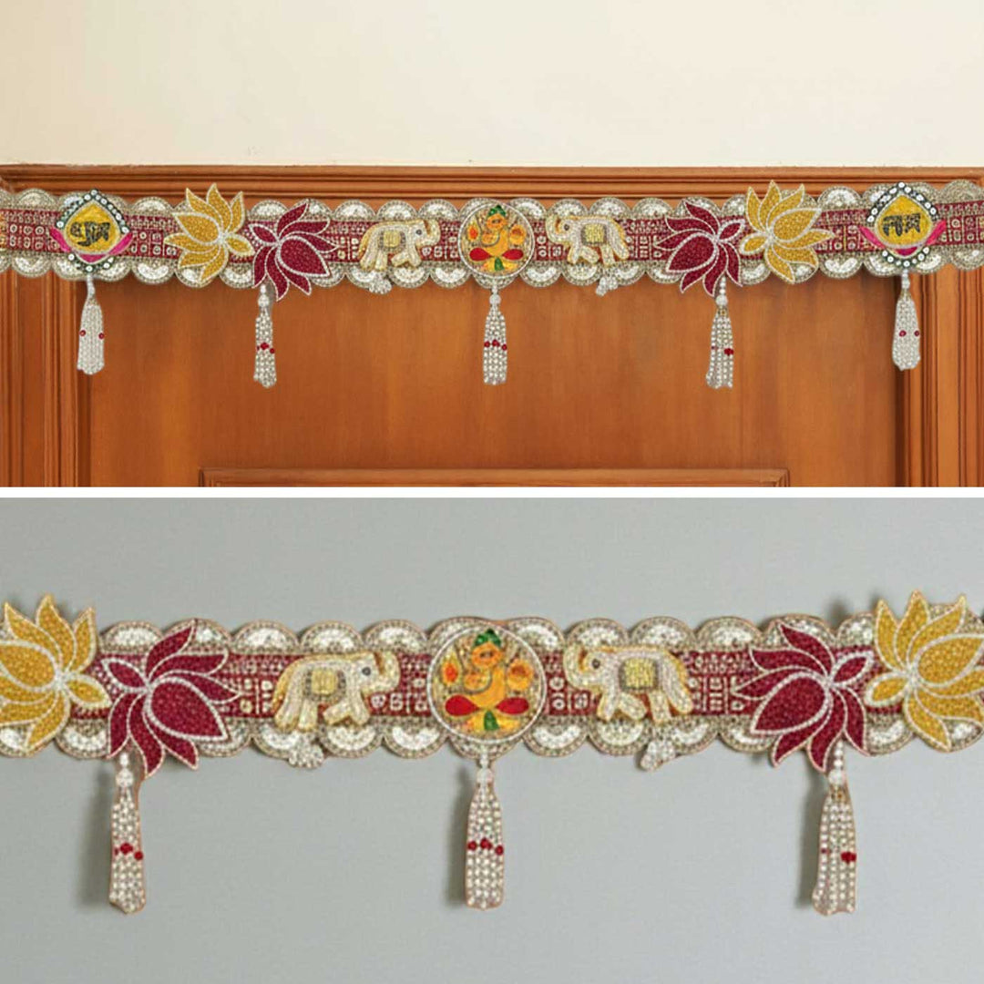Handmade Beaded Ganesh Design Jute Toran