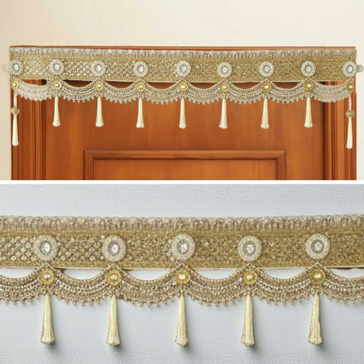 Handmade Beaded Golden Pearl Jute Toran