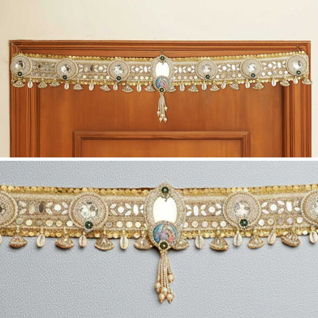 Handmade Mirror Work Krishna Kodi Jute Toran