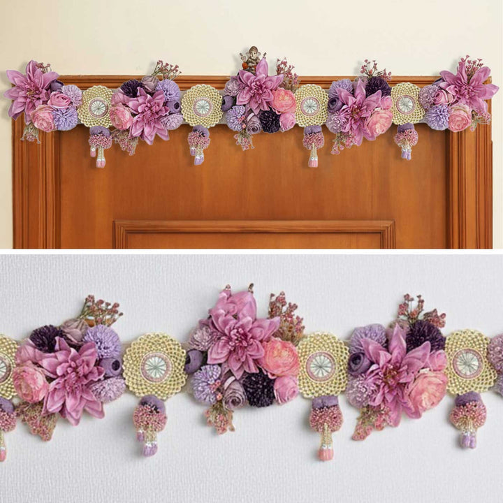 Handmade Beaded Violet Floral Design Jute Toran