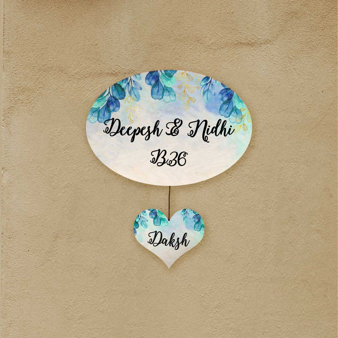 Personalized Printed Spring Blue Floral Wooden Oval Nameplate