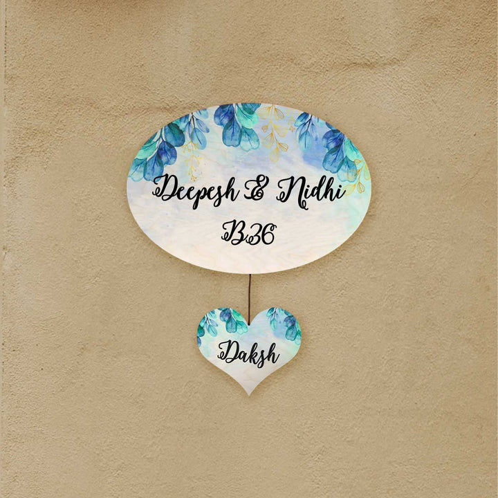 Personalized Printed Spring Blue Floral Wooden Oval Nameplate