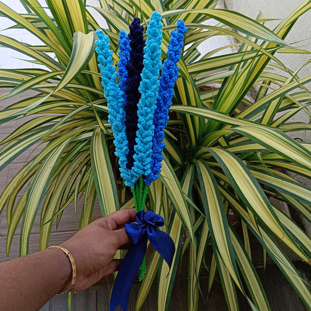 Handmade Crochet Lavender Echo Theme Flower Bouquet WIth Lights