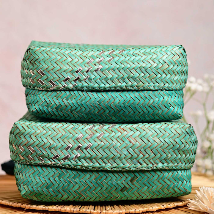 Handmade Weaving Zig - Zag Pattern Shitalpati Gift Box | Set Of 2