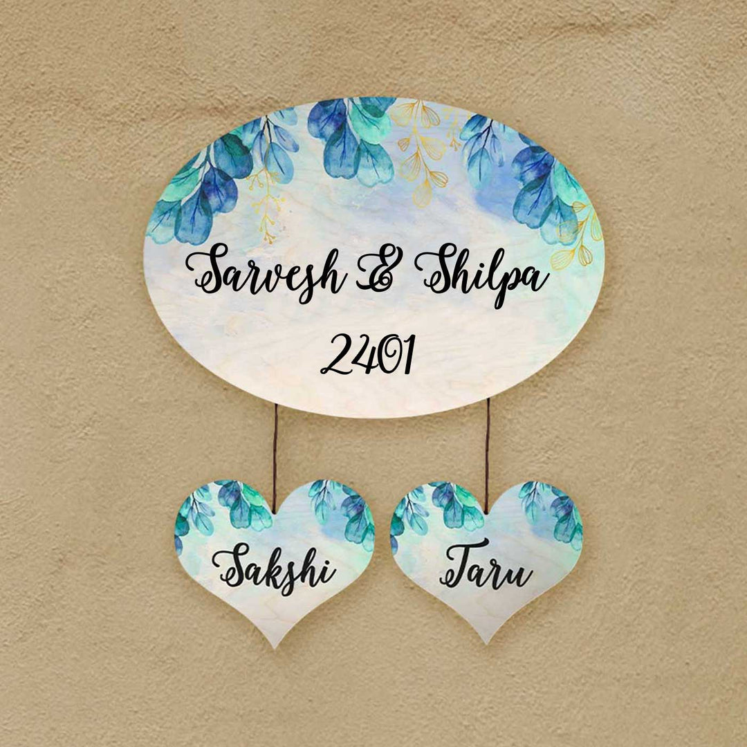 Personalized Printed Spring Blue Floral Wooden Oval Nameplate