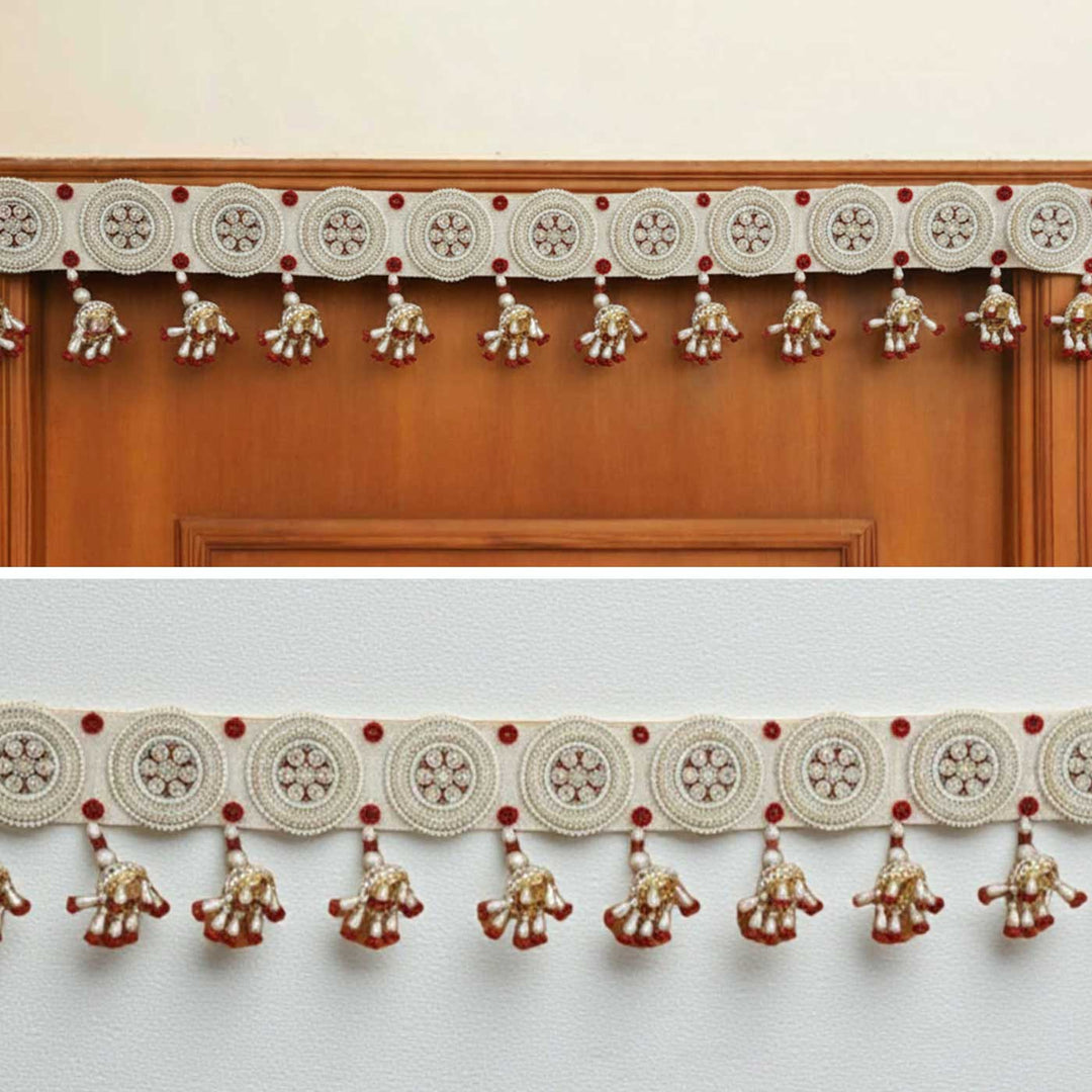 Handmade Beaded Boho Red And White Jute Toran