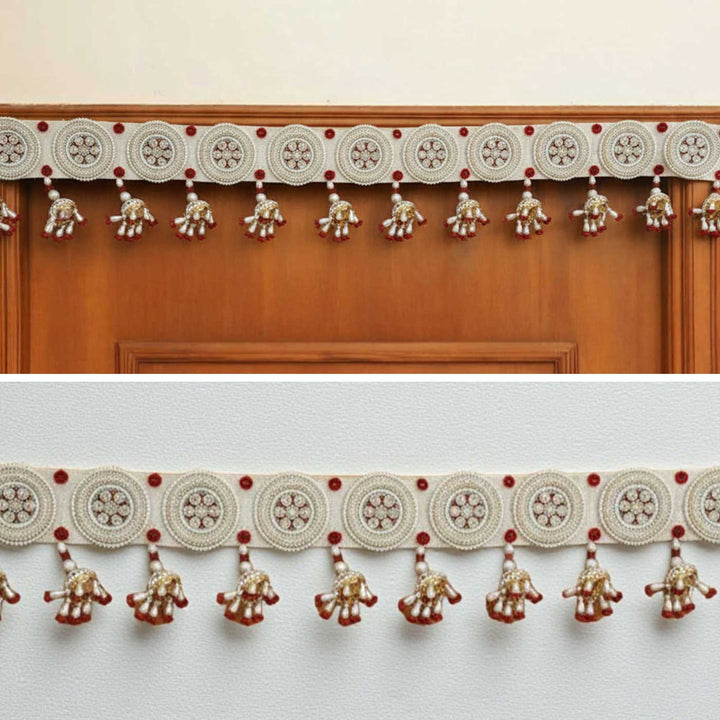 Handmade Beaded Boho Red And White Jute Toran