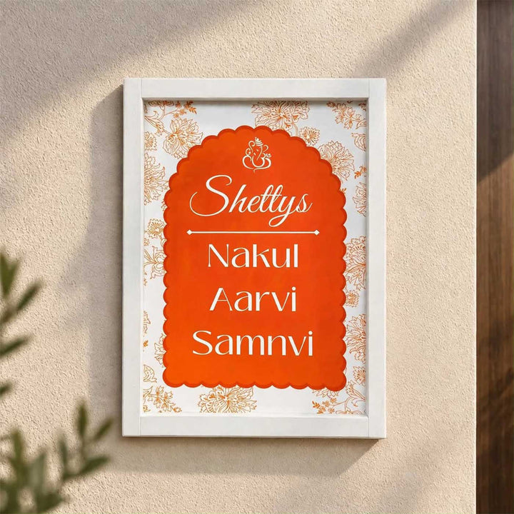 Rustic Orange Vintage Personalized Resin & Teak Wood Frame Name Plate For Home