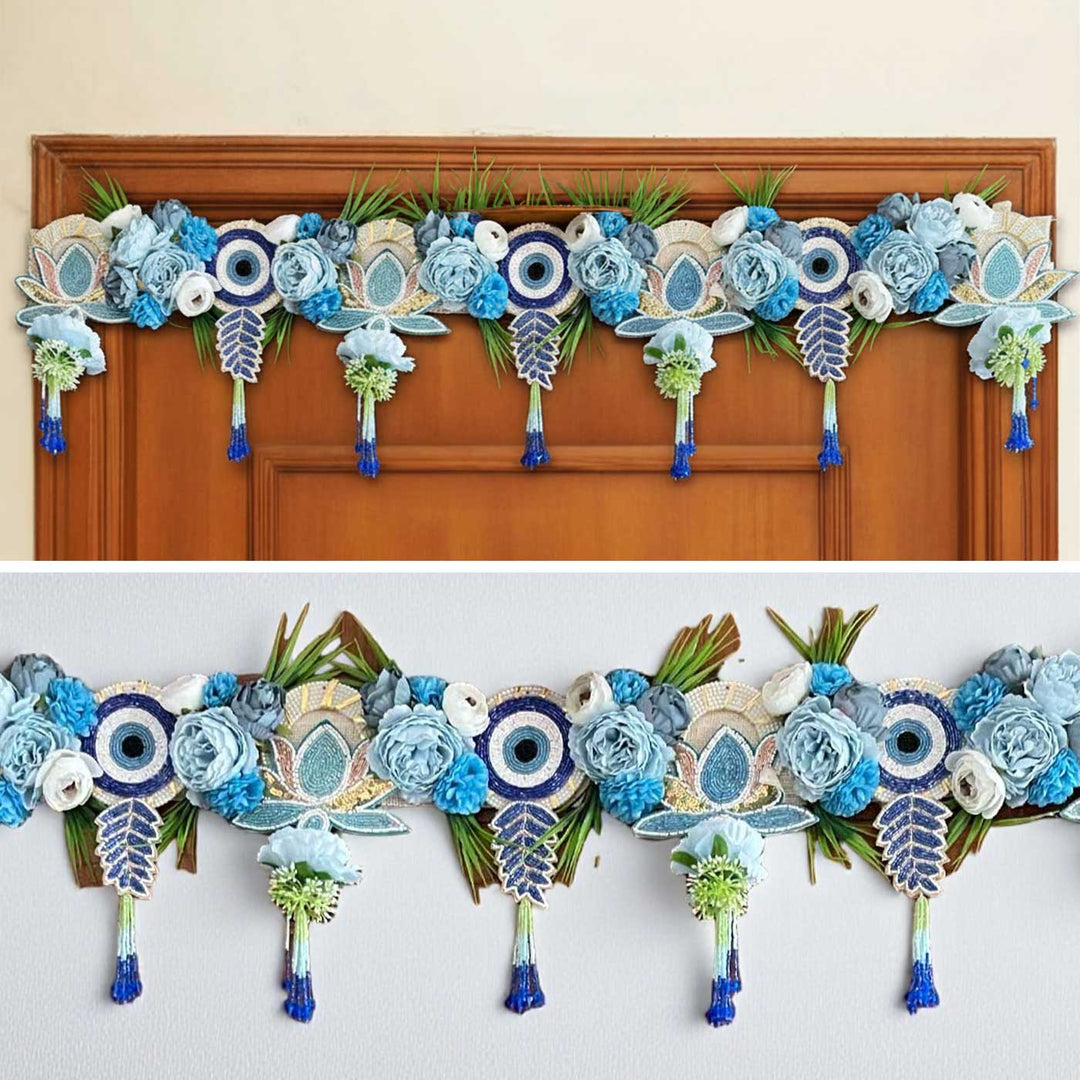 Handmade Beaded Floral Evil Eye Design Jute Toran
