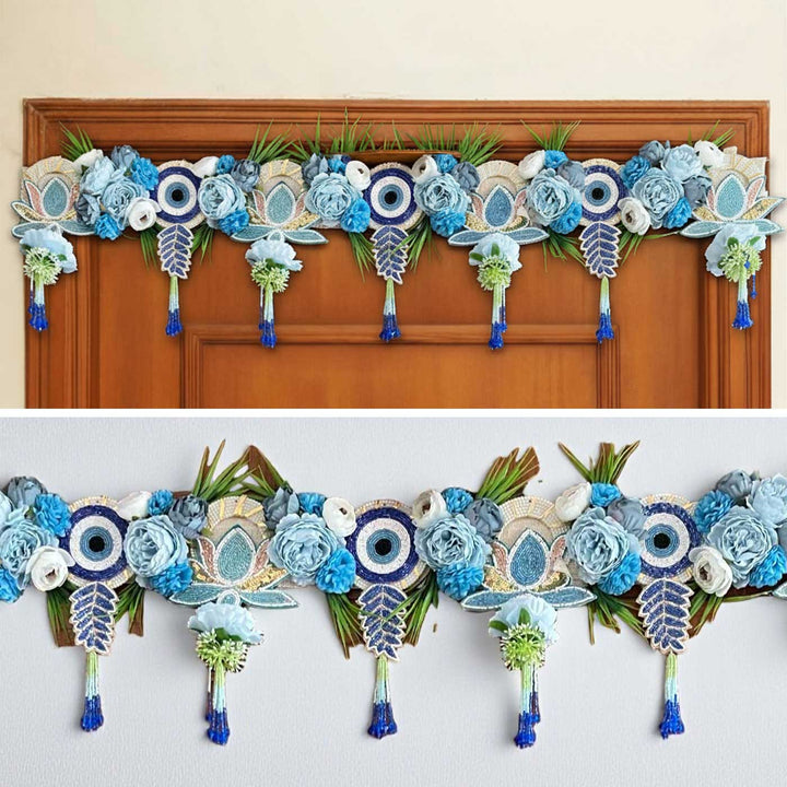 Handmade Beaded Floral Evil Eye Design Jute Toran