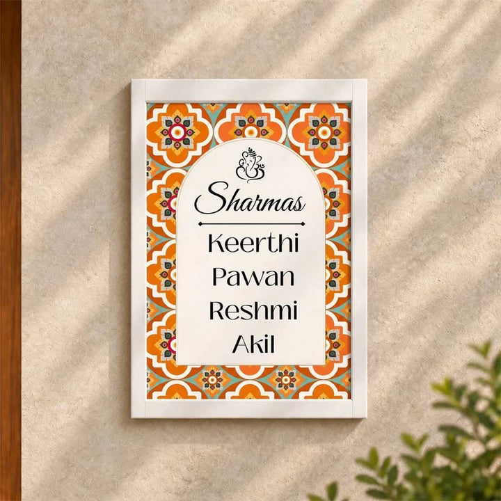 Blooming Orange Vintage Personalized Resin & Teak Wood Frame Name Plate For Home