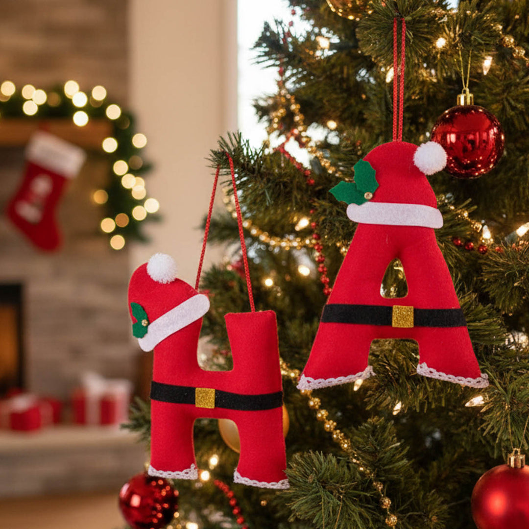 Handmade Felt Monogram Christmas Ornaments With Santa Hat