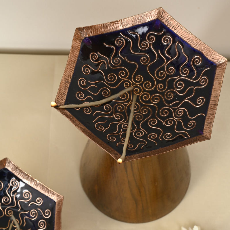 Copper Enamel & Mango Wood Festive Samai I Oil Lamp