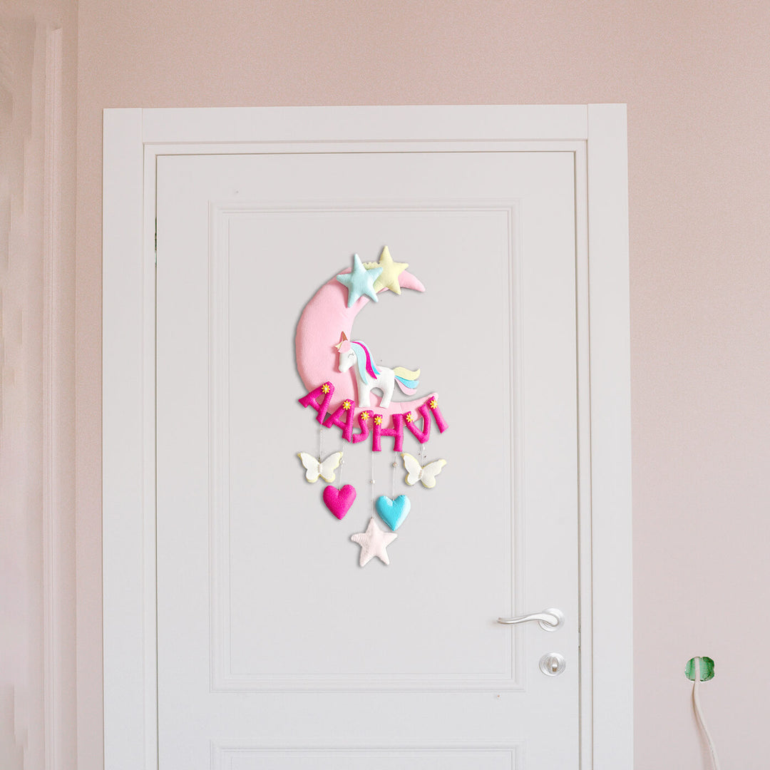 Hand-stitched Unicorn Themed Felt Moon Nameplate