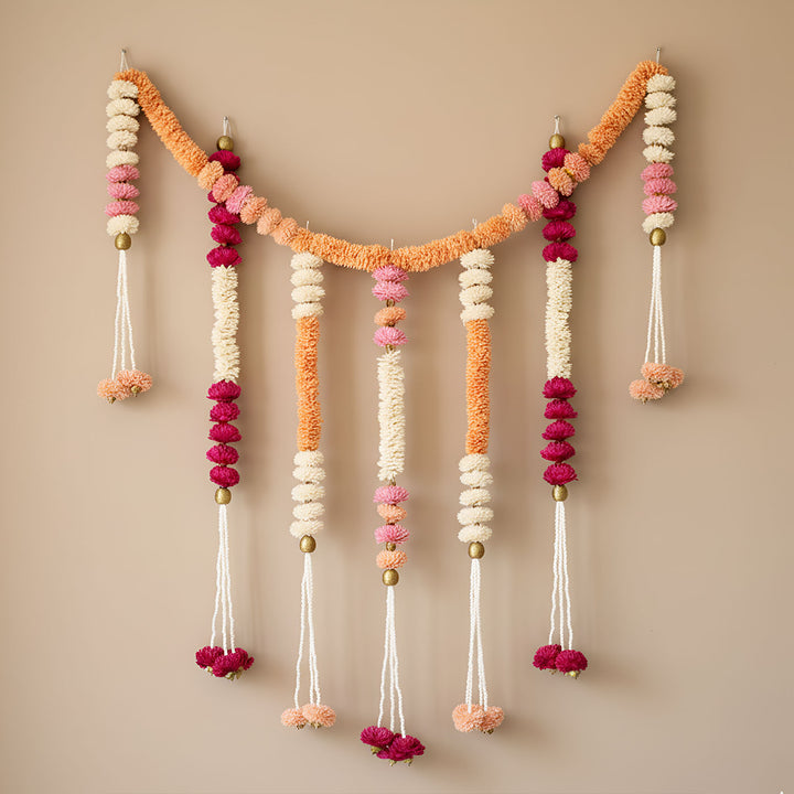 3pc Set | Handmade Rose Radiance Shola Flower Entrance Decor | Toran + 2 Hangings
