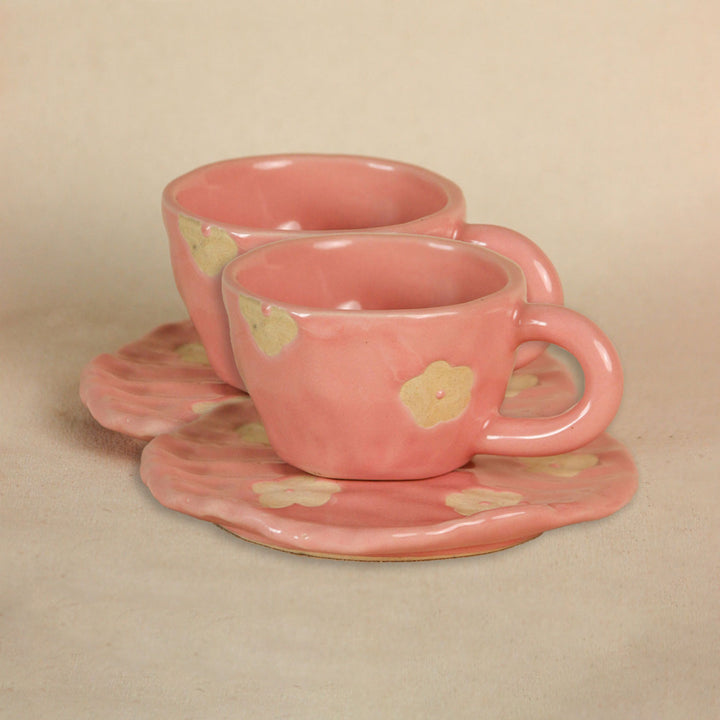 Handpainted Pretty in Pink Ceramic Mug & Saucer Set