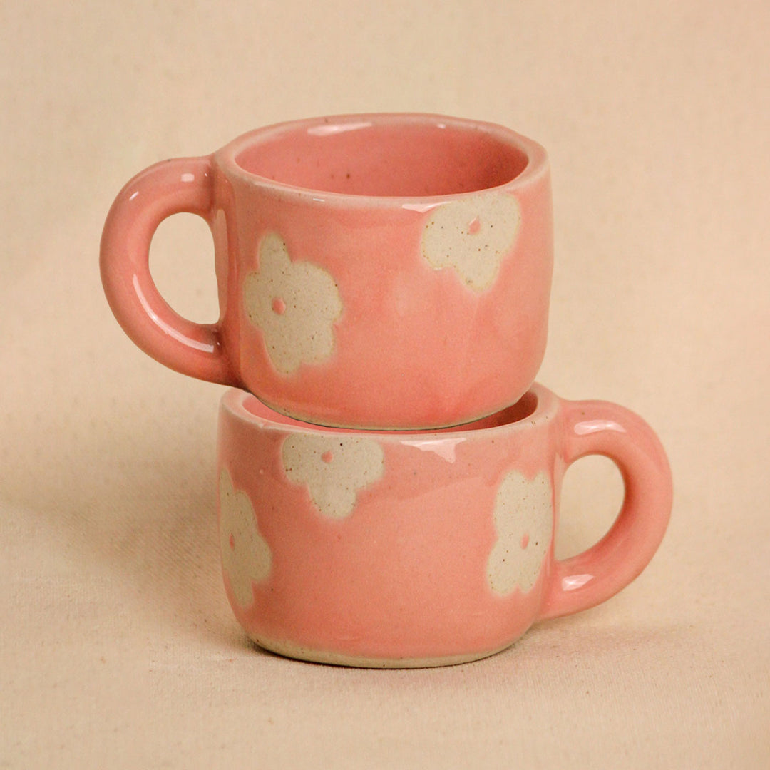 Handpainted Pretty in Pink Ceramic Mugs I Set of 4