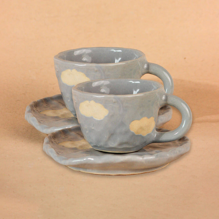 Handpainted Clouds Ceramic Mug & Saucer Set