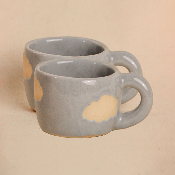 Handpainted Clouds & Flower Ceramic Mugs Set