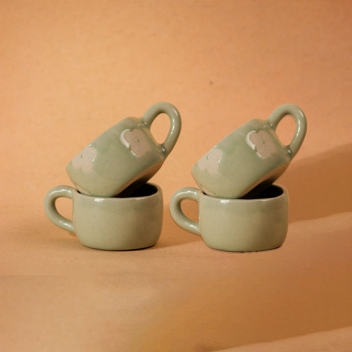 Handpainted Clouds & Flower Ceramic Mugs Set