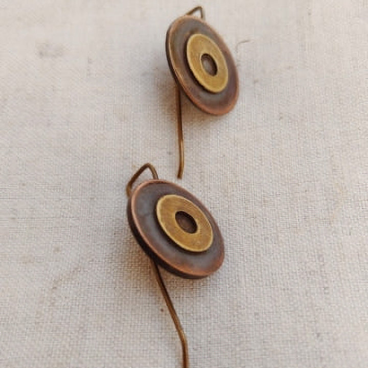 Handmade Short Button Hooks Brass Earrings