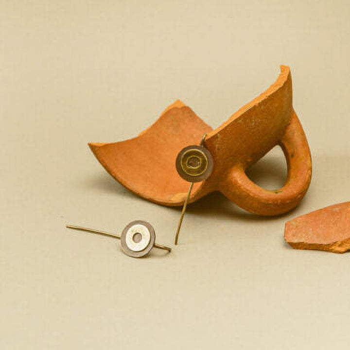 Handmade Short Button Hooks Brass Earrings