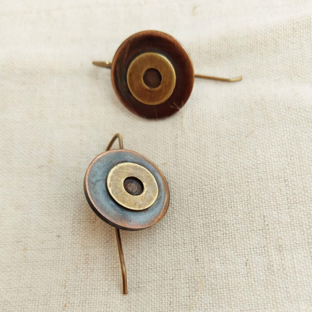 Handmade Short Button Hooks Brass Earrings