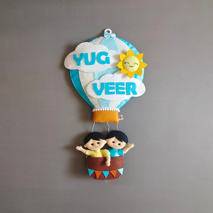 Hand-stitched Hot Air Balloon Felt Kids Nameplate With Birthdates