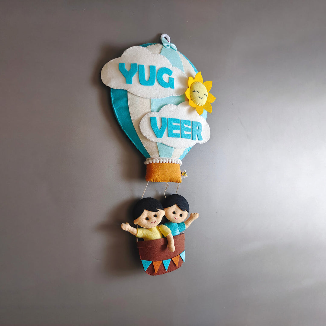 Hand-stitched Hot Air Balloon Felt Kids Nameplate With Birthdates