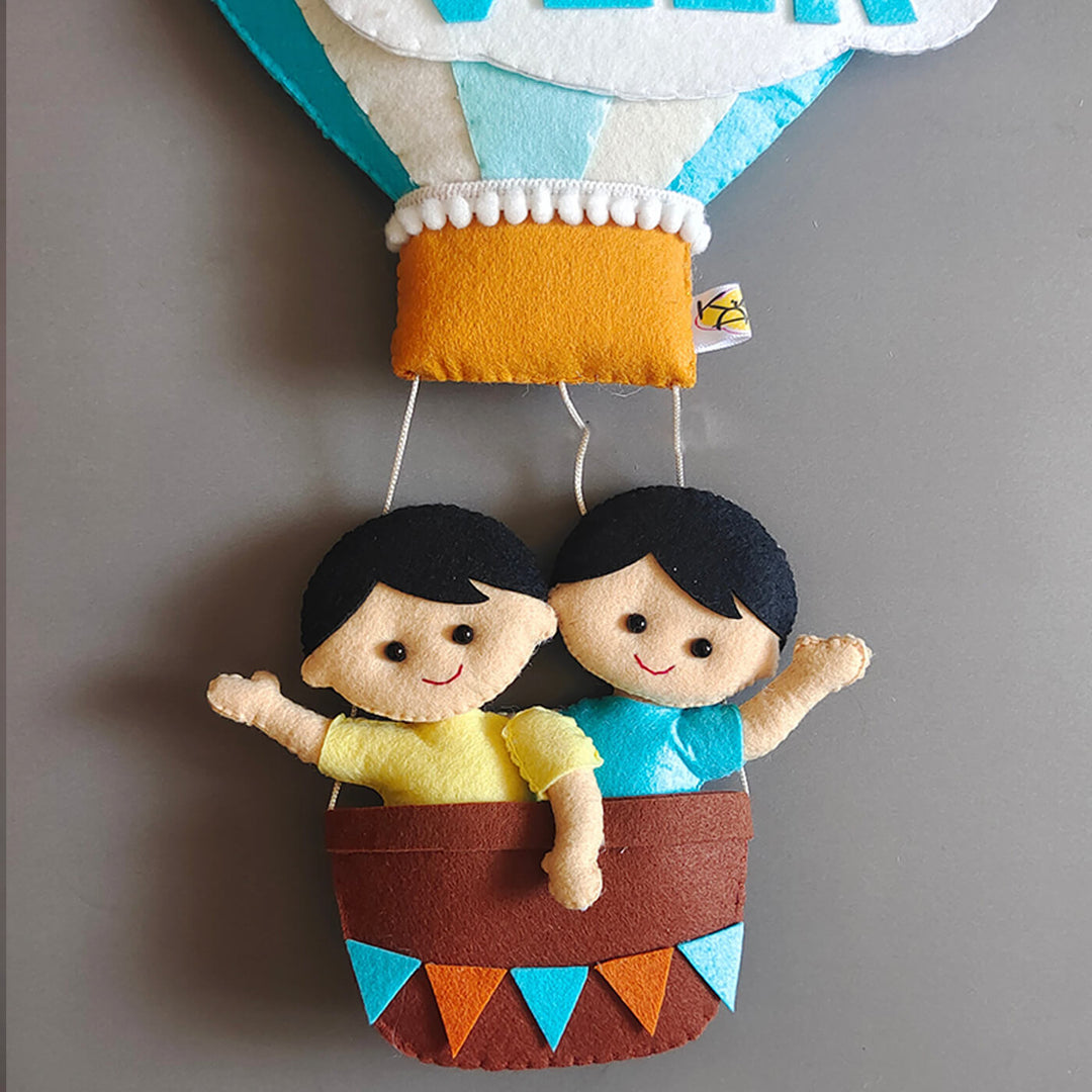 Hand-stitched Hot Air Balloon Felt Kids Nameplate With Birthdates