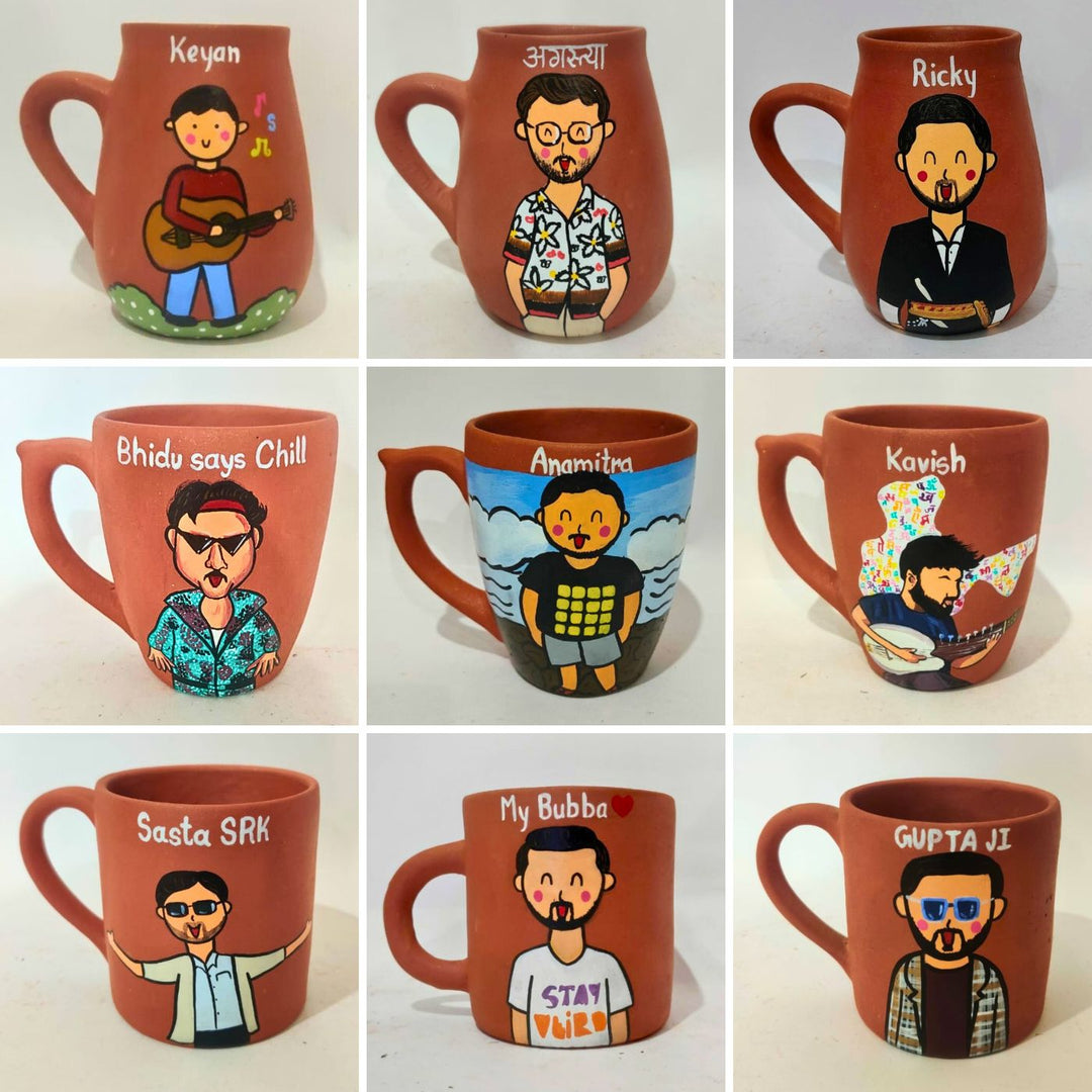50th Birthday | Handpainted Personalised 3D Terracotta Mug with Caricatures