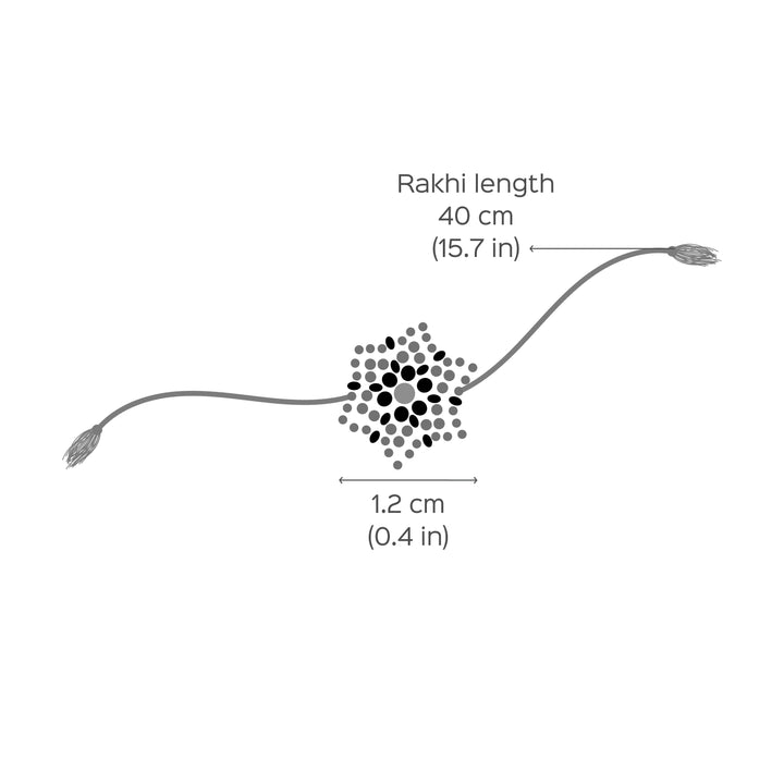 Handcrafted Glass Beads Sitara Rakhi 8 - Dimension chart with Rakhi measurements