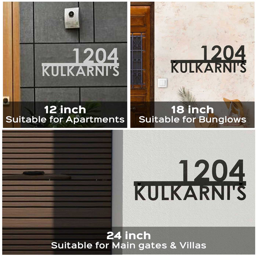 Personalized Modern Weatherproof Name Plate With House Number - Mounted on Various Wall Types