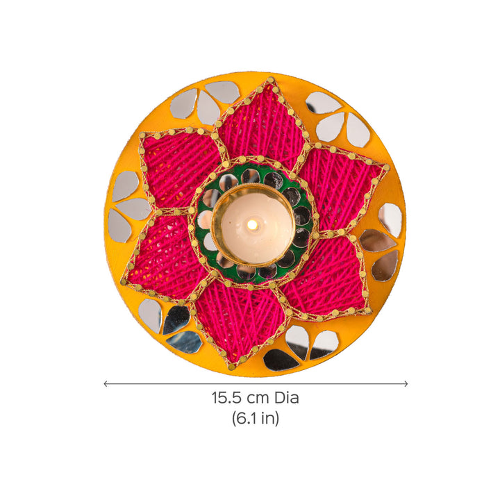 Floral Round Pink String Art & Mirrors Tealight Holder
