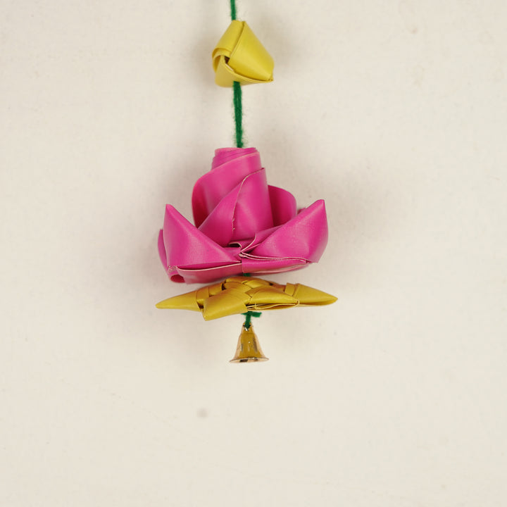 Handmade Palm Leaf Diwali Decor Lotus Hangings | Set Of 4
