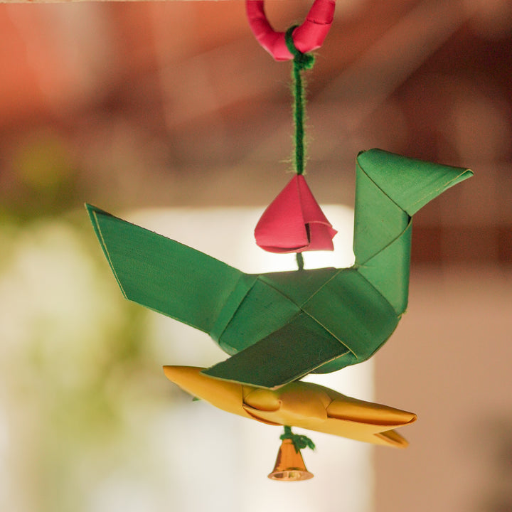 Handmade Diwali Decor Palm Leaf Parrot Hangings | Set Of 2