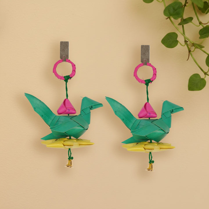 Handmade Diwali Decor Palm Leaf Parrot Hangings | Set Of 2