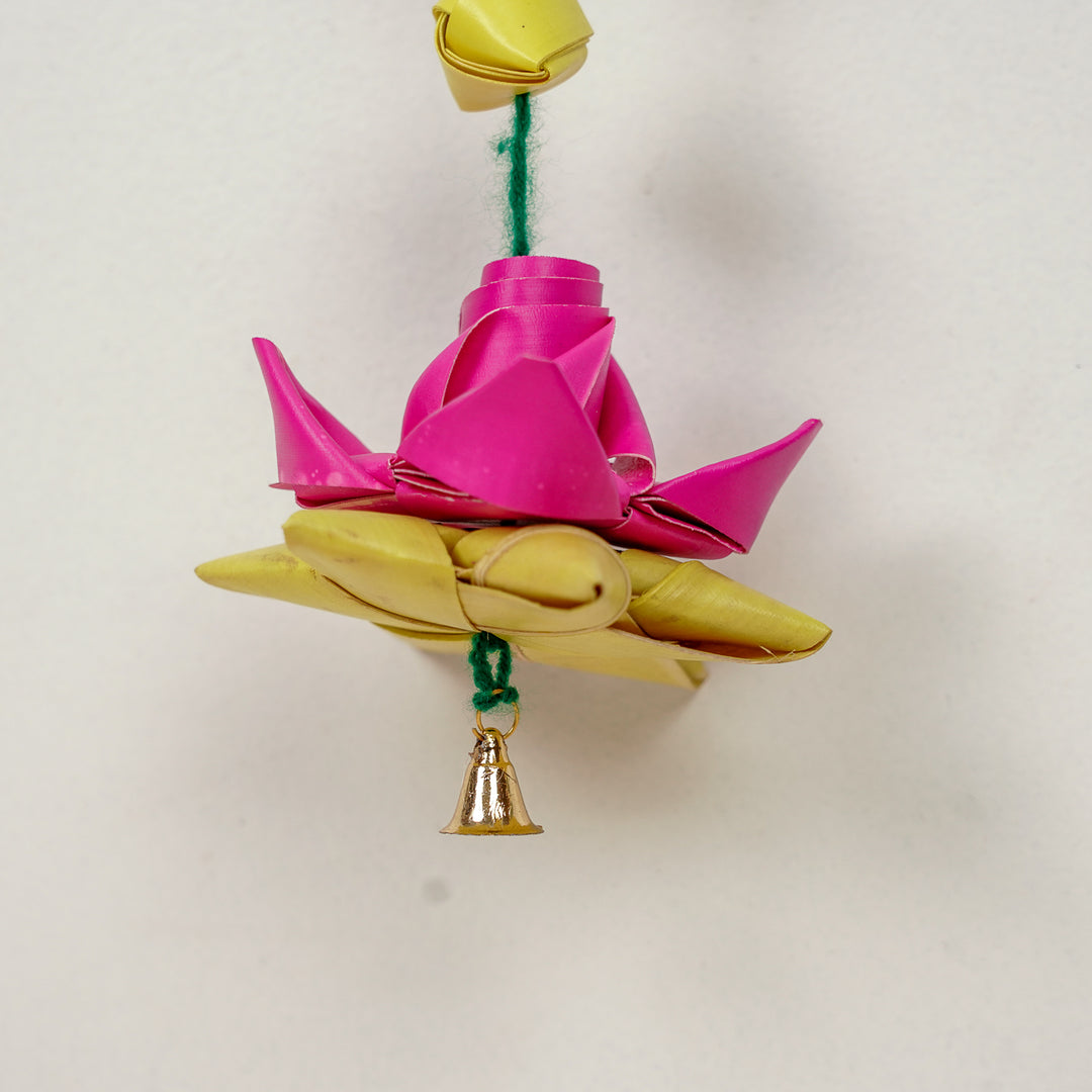 Handmade Palm Leaf Parrot & Lotus Hangings | Set Of 2