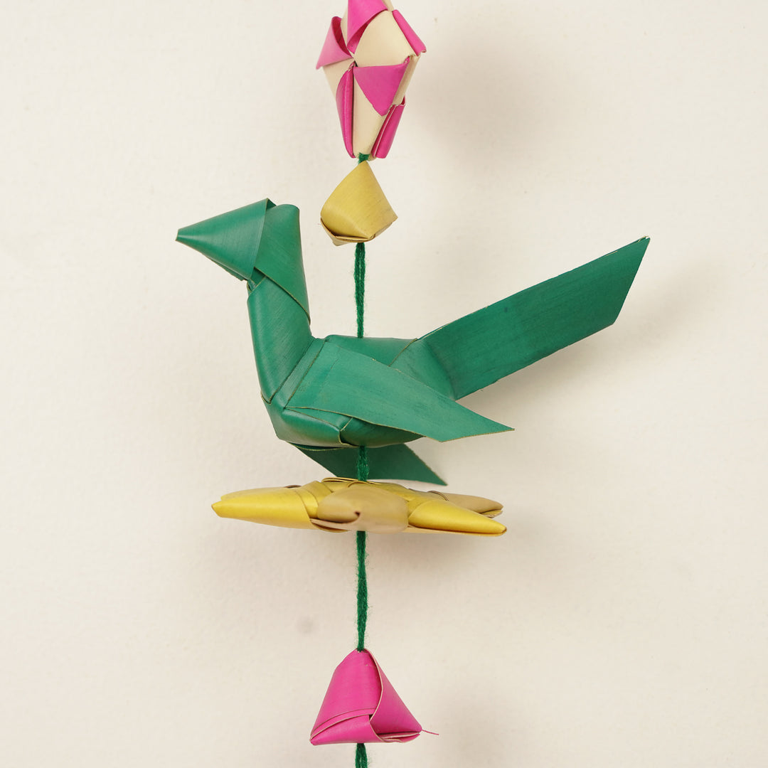 Handmade Palm Leaf Parrot & Lotus Hangings | Set Of 2