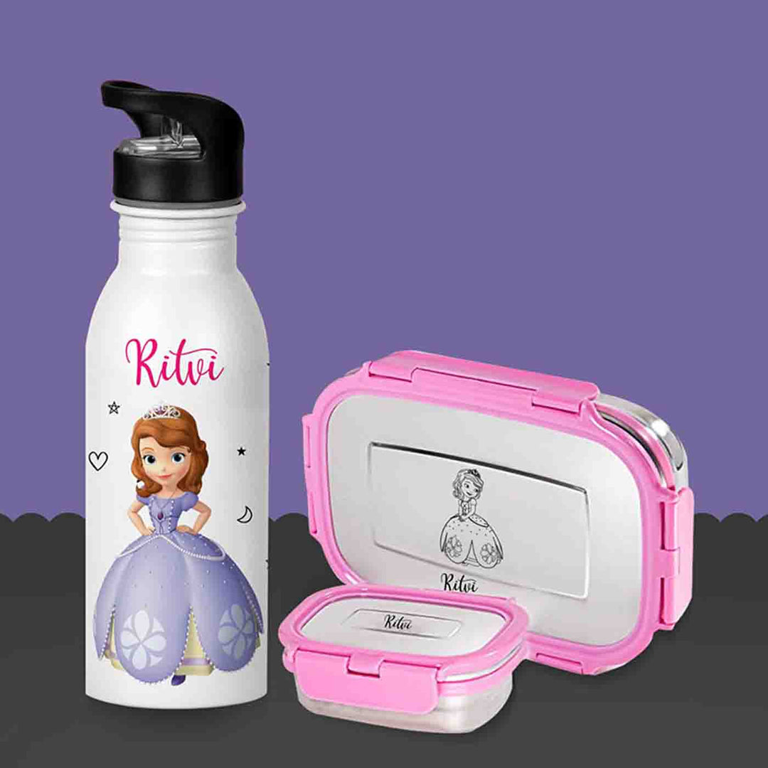 Personalised Printed Tiffin & Water Bottle Set for Kids | Set of 3