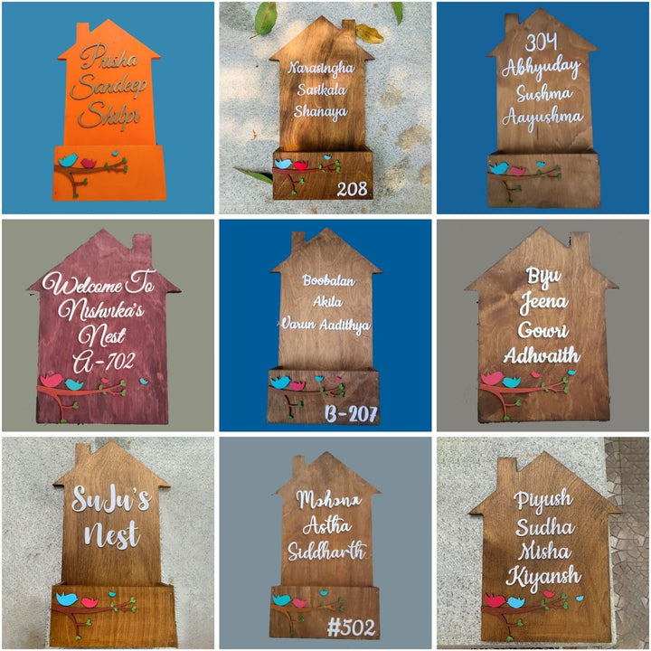 House Shaped Nameboard with Birds for Family