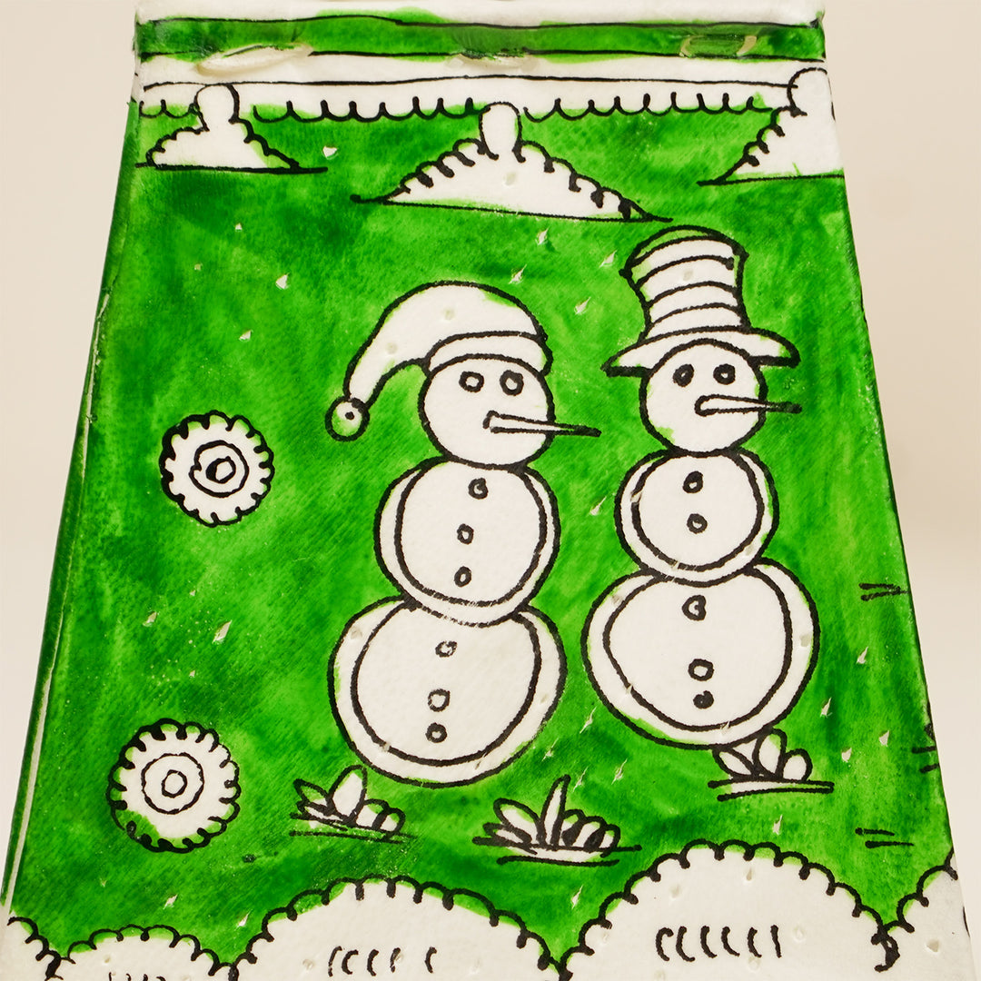 Green Christmas Motifs Hand Painted Tholu Bommalata Tabletop Lamp | 6 inches