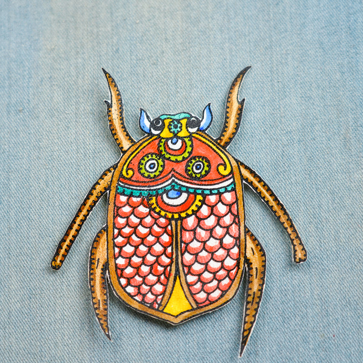 Hand-Painted Red Beetle Tholu Bommalata Fridge Magnet